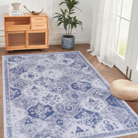 6x9 Area Rugs, Blue Washable Rug, Low-Pile, Non-Slip, Non-Shedding, Foldable, Kid & Pet Friendly - Area Rugs for living room, bedroom, kitchen