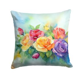 Roses in Watercolor Throw Pillow Machine Washable, Indoor Outdoor Decorative Pillow for Couch, Bed or Patio, 14Hx14W