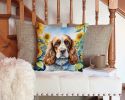 Cocker Spaniel in Sunflowers Throw Pillow Machine Washable, Indoor Outdoor Decorative Pillow for Couch, Bed or Patio, 14Hx14W