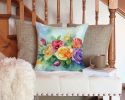 Roses in Watercolor Throw Pillow Machine Washable, Indoor Outdoor Decorative Pillow for Couch, Bed or Patio, 14Hx14W