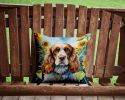 Cocker Spaniel in Sunflowers Throw Pillow Machine Washable, Indoor Outdoor Decorative Pillow for Couch, Bed or Patio, 14Hx14W