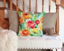 Ranunculus in Watercolor Throw Pillow Machine Washable, Indoor Outdoor Decorative Pillow for Couch, Bed or Patio, 14Hx14W