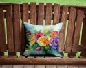 Roses in Watercolor Throw Pillow Machine Washable, Indoor Outdoor Decorative Pillow for Couch, Bed or Patio, 14Hx14W