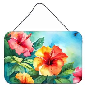 NEW Hawaii Hawaiian Hibiscus in Watercolor Wall or Door Hanging Prints Aluminum Metal Sign Kitchen Wall Bar Bathroom Plaque Home Decor, 8HX12W (Default: Default)