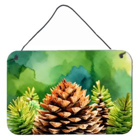 NEW Maine White Pine Cone and Tassels in Watercolor Wall or Door Hanging Prints Aluminum Metal Sign Kitchen Wall Bar Bathroom Plaque Home Decor (Default: Default)